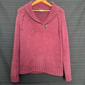 Lands End Burgundy Long Sleeve Knit Sweater Shawl Collar V Neck Womens Sz Small